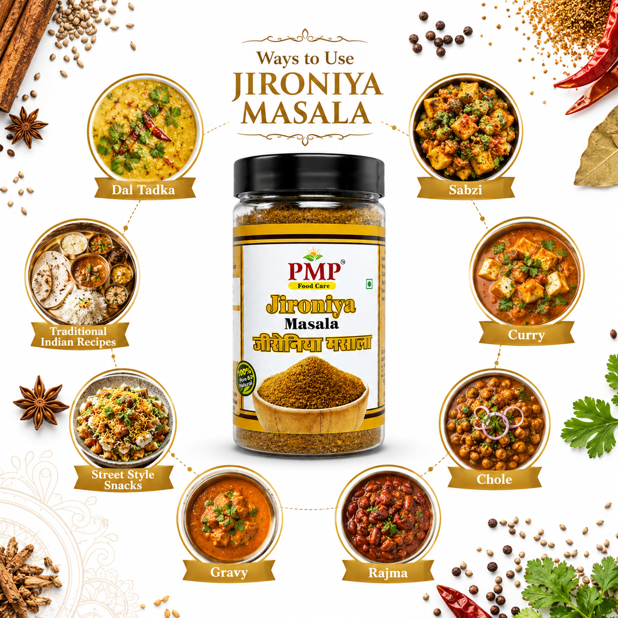 PMP Food Care Jironiya Masala - 100% Pure & Natural Authentic Blend of Traditional Indian Spices - Rich Aromatic Flavor Spice Powder for Curry, Dal Tadka, Sabzi, & Everyday Cooking-100gm - Image 4