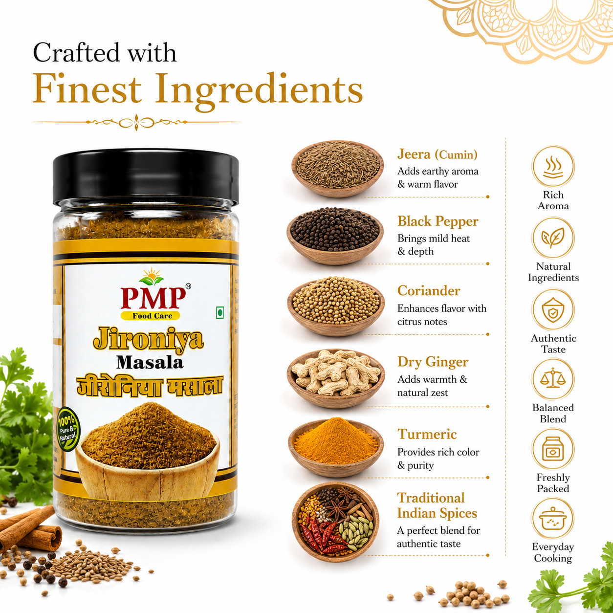 PMP Food Care Jironiya Masala - 100% Pure & Natural Authentic Blend of Traditional Indian Spices - Rich Aromatic Flavor Spice Powder for Curry, Dal Tadka, Sabzi, & Everyday Cooking-100gm - Image 5