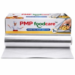 PMP FOODCARE 2-in-1 Paper Foil Heavy Duty for Kitchen (1kg) - Premium Food Grade Aluminium Wrapping Foil Roll with Strong Paper Backing for Baking, Grilling, & Food Storage