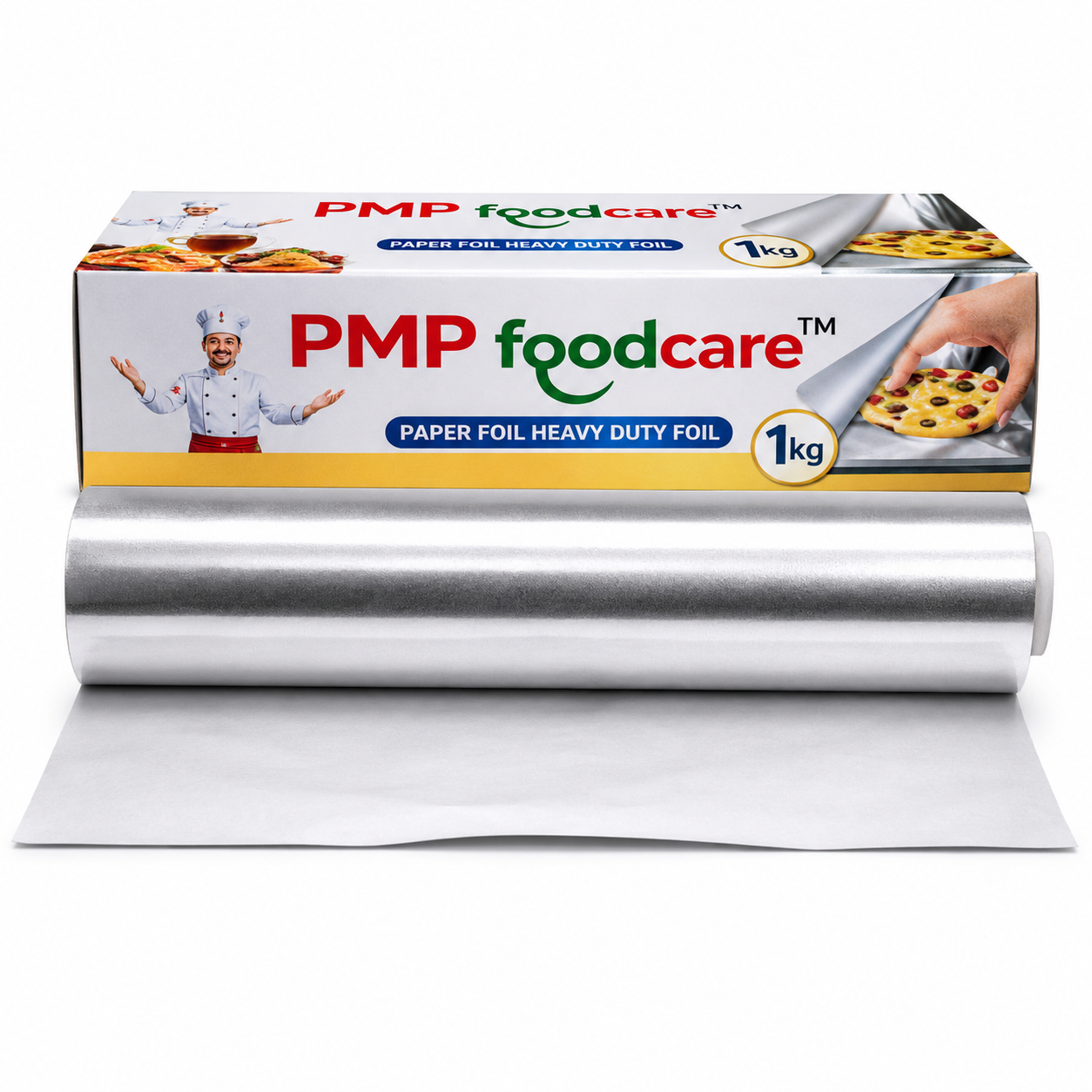 PMP FOODCARE 2-in-1 Paper Foil Heavy Duty for Kitchen (1kg) - Premium Food Grade Aluminium Wrapping Foil Roll with Strong Paper Backing for Baking, Grilling, & Food Storage