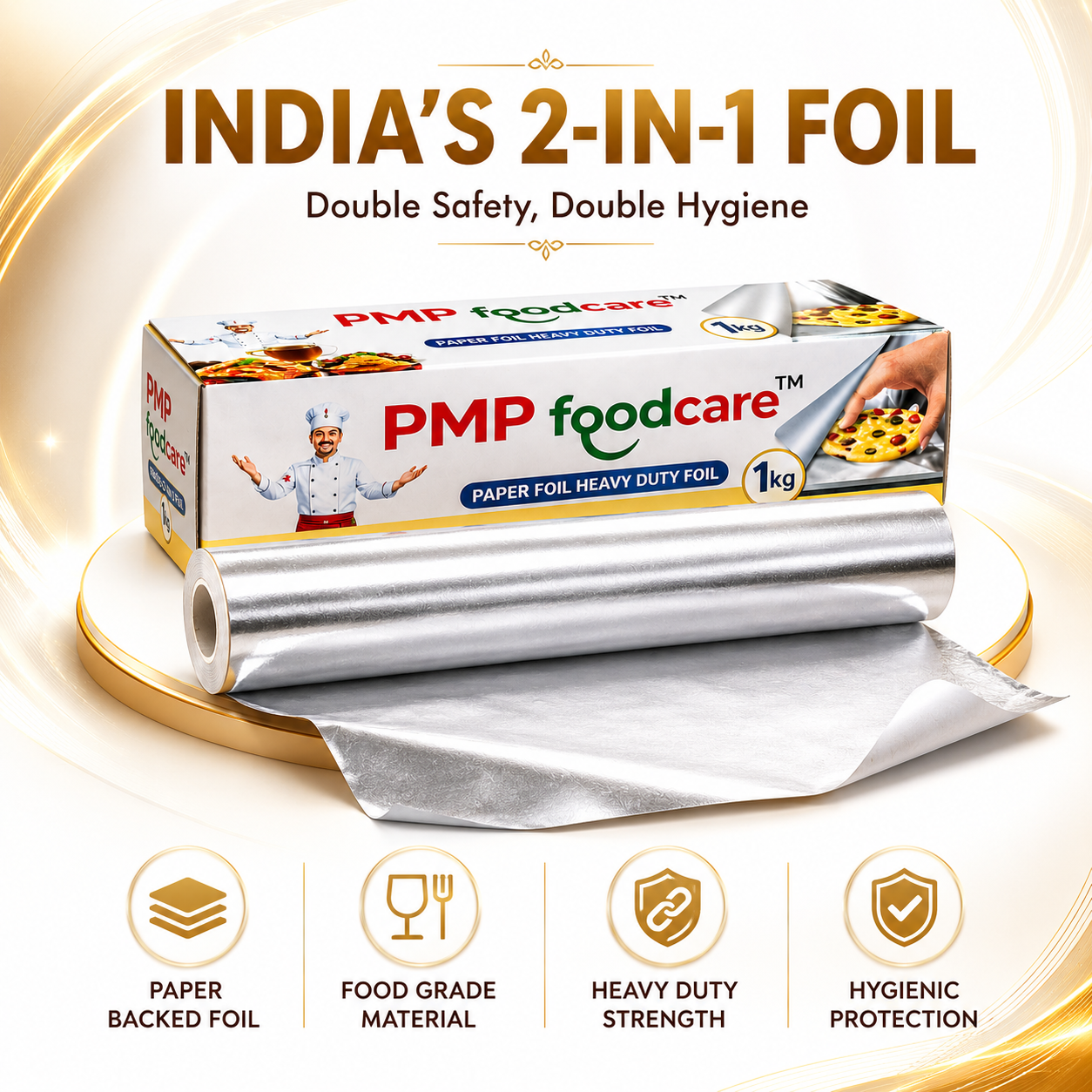 PMP FOODCARE 2-in-1 Paper Foil Heavy Duty for Kitchen (1kg) - Premium Food Grade Aluminium Wrapping Foil Roll with Strong Paper Backing for Baking, Grilling, & Food Storage - Image 3