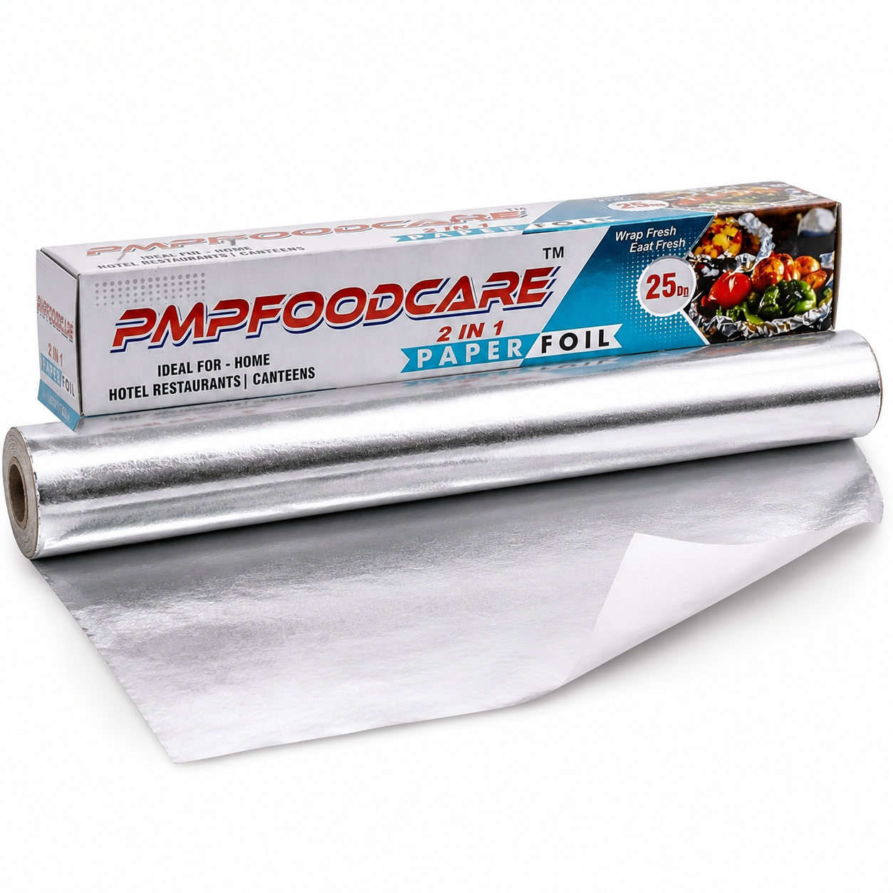 PMP FOODCARE 2 in 1 Butter Paper + Aluminium Foil Roll 250g Kitchen Wrap Paper Foil - Image 2