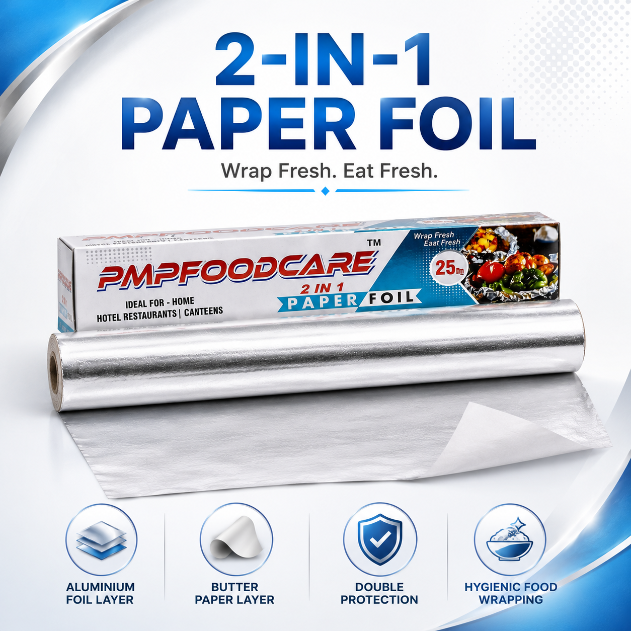 PMP FOODCARE 2 in 1 Butter Paper + Aluminium Foil Roll 250g Kitchen Wrap Paper Foil - Image 3