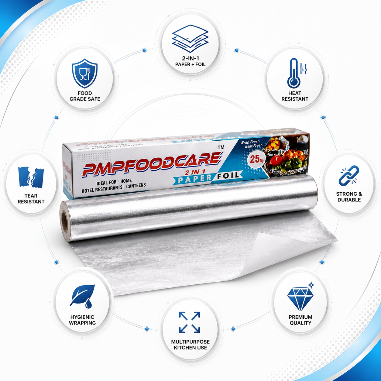 PMP FOODCARE 2 in 1 Butter Paper + Aluminium Foil Roll 250g Kitchen Wrap Paper Foil - Image 4