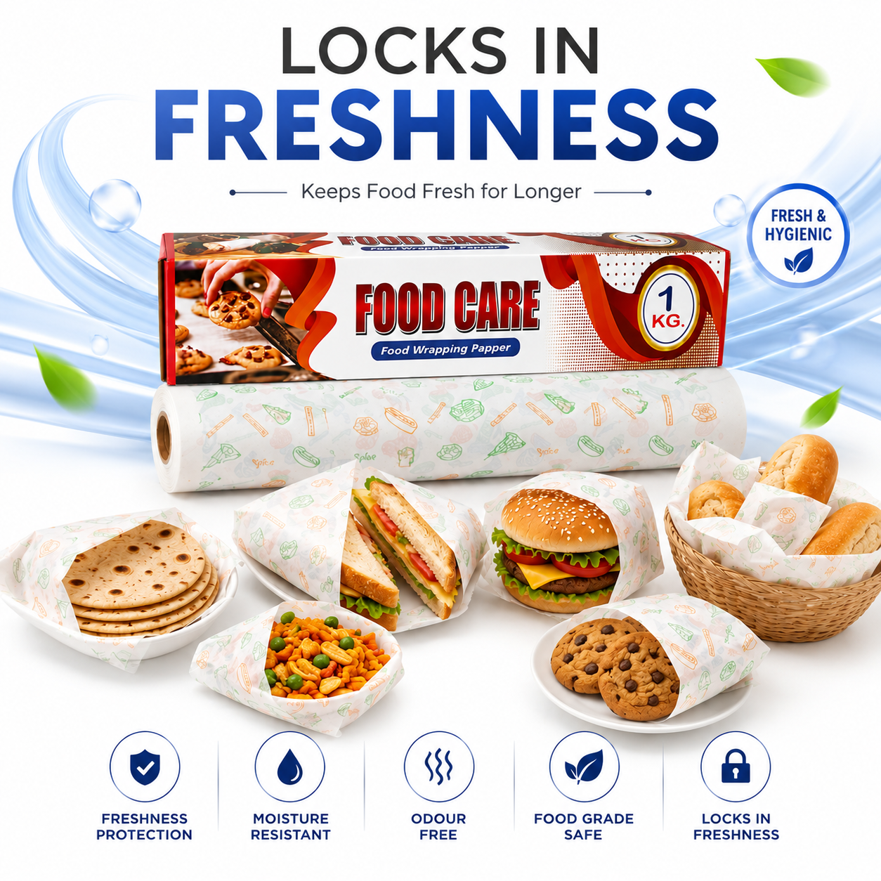 PMP FOODCARE Premium Food Wrapping Paper - 1 Kg Gross Pack - Multipurpose Food Grade Greaseproof Paper Roll for Wrapping Roti, Paratha, Sandwiches, Burgers, and Lunch Packing - Image 4