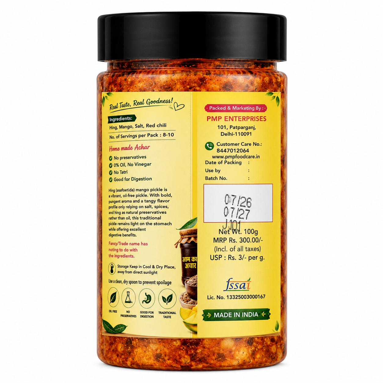 PMP FOODCARE Hing Aam Ka Achar - 100g Jar - Authentic Homemade Style Asfoetida Mango Pickle - 0% Oil & Vinegar Free Tangy Spicy Mango Pieces Pickle - Excellent Digestive Meal Companion - Image 2