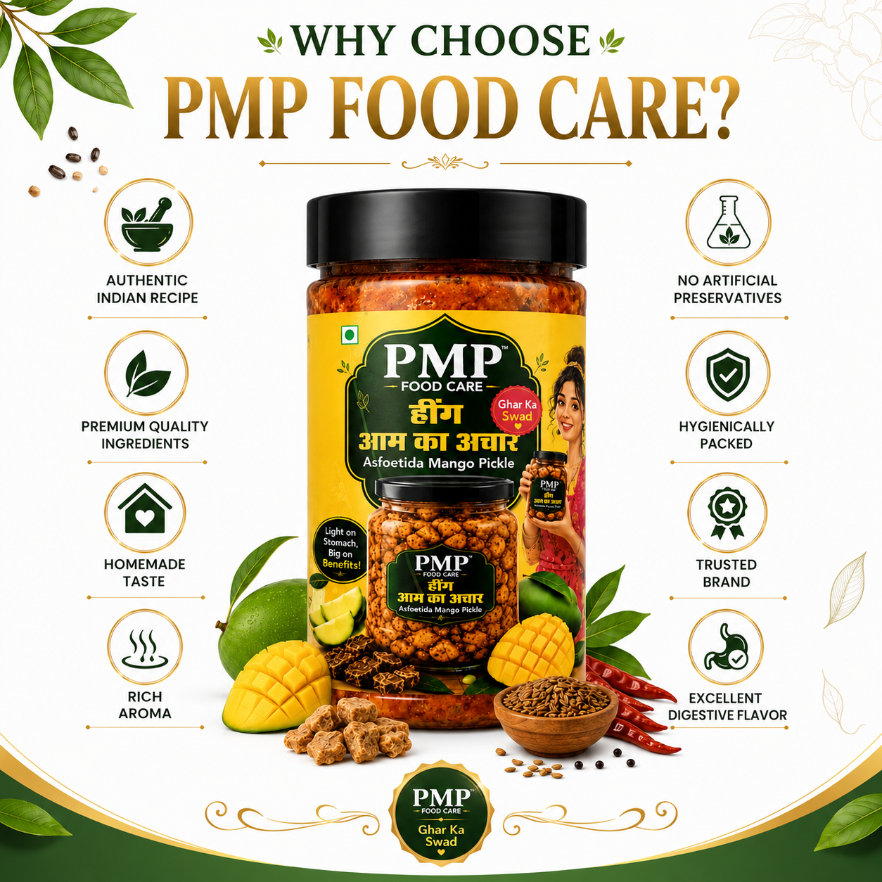 PMP FOODCARE Hing Aam Ka Achar - 100g Jar - Authentic Homemade Style Asfoetida Mango Pickle - 0% Oil & Vinegar Free Tangy Spicy Mango Pieces Pickle - Excellent Digestive Meal Companion - Image 5