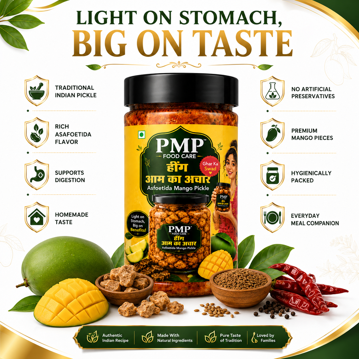PMP FOODCARE Hing Aam Ka Achar - 100g Jar - Authentic Homemade Style Asfoetida Mango Pickle - 0% Oil & Vinegar Free Tangy Spicy Mango Pieces Pickle - Excellent Digestive Meal Companion - Image 7