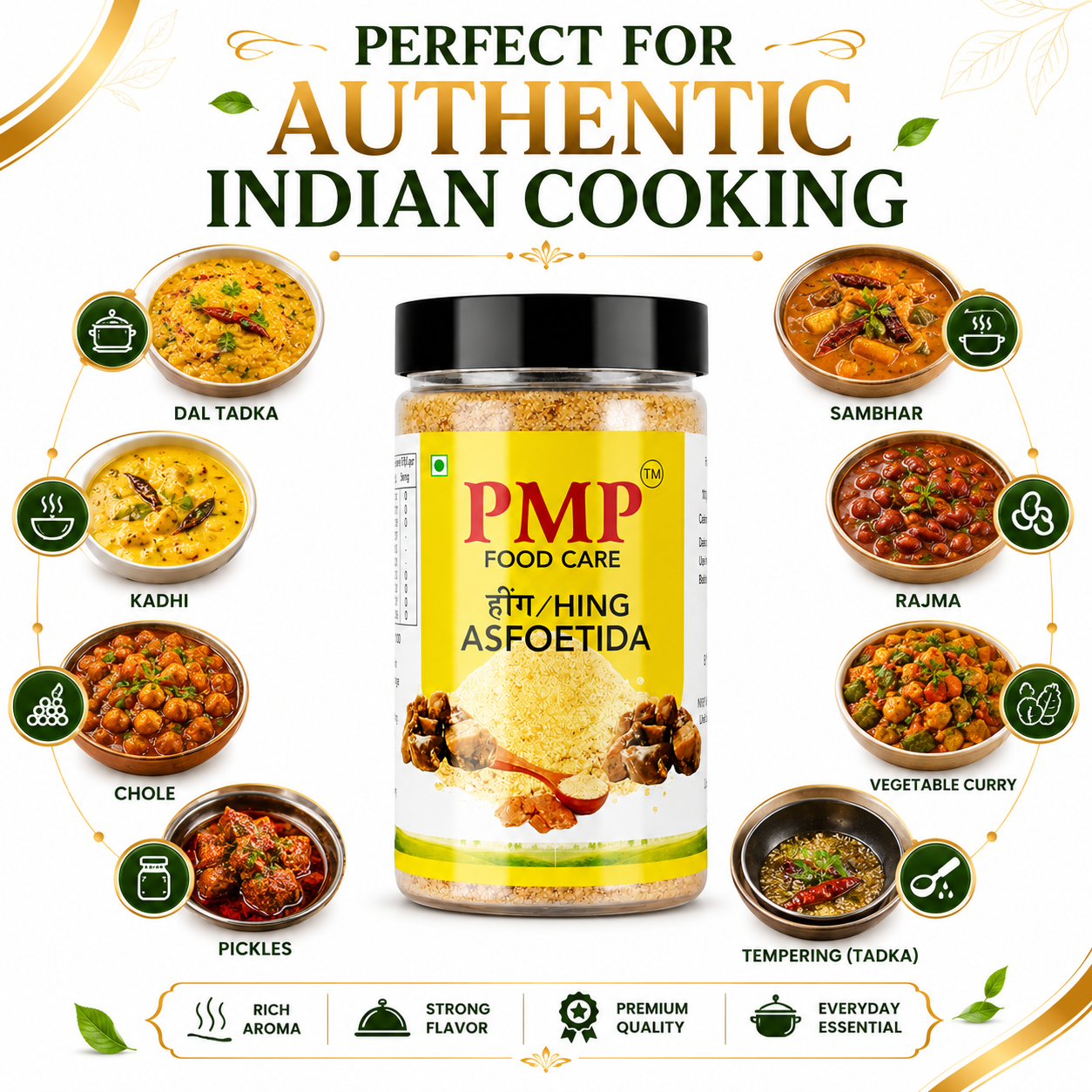 PMP FOODCARE Strong Compounded Hing Powder - 100g Jar - Premium Authentic Asafoetida Powder for Fine Indian Cooking - Aromatic Spice Powder with Natural Digestive Benefits for Perfect Tadka - Image 4